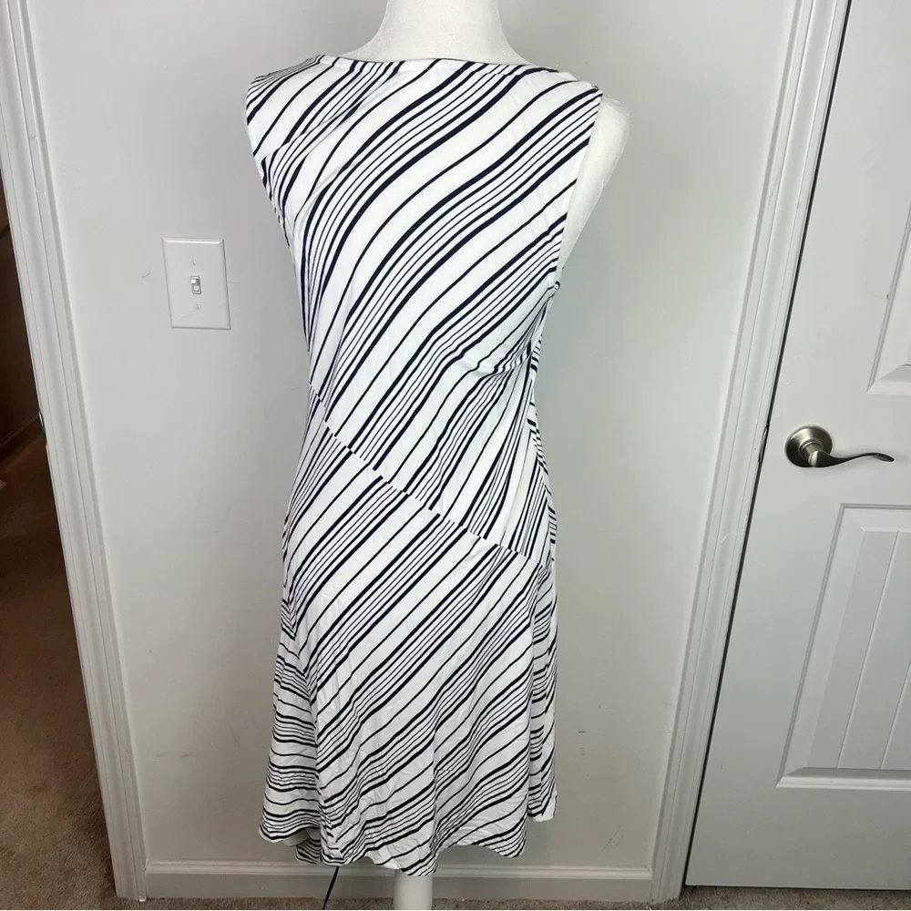 Soma Soft Jersey Asymmetrical Hem Midi Dress women medium Amity Stripe White - Picture 9 of 11